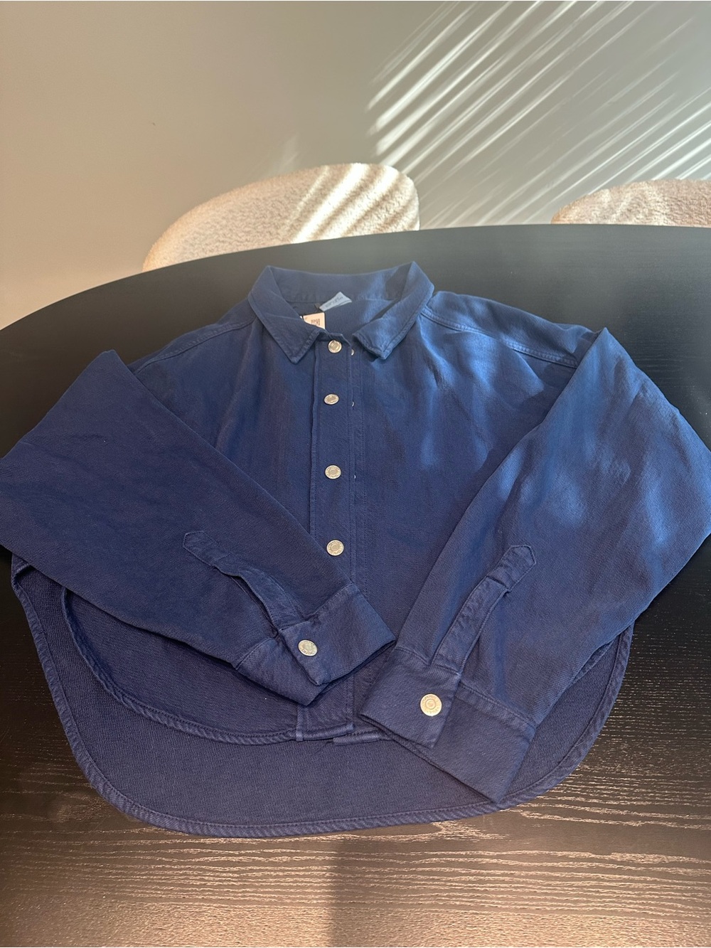 Zara Women’s Navy Button-Up Cotton Shirt Jacket